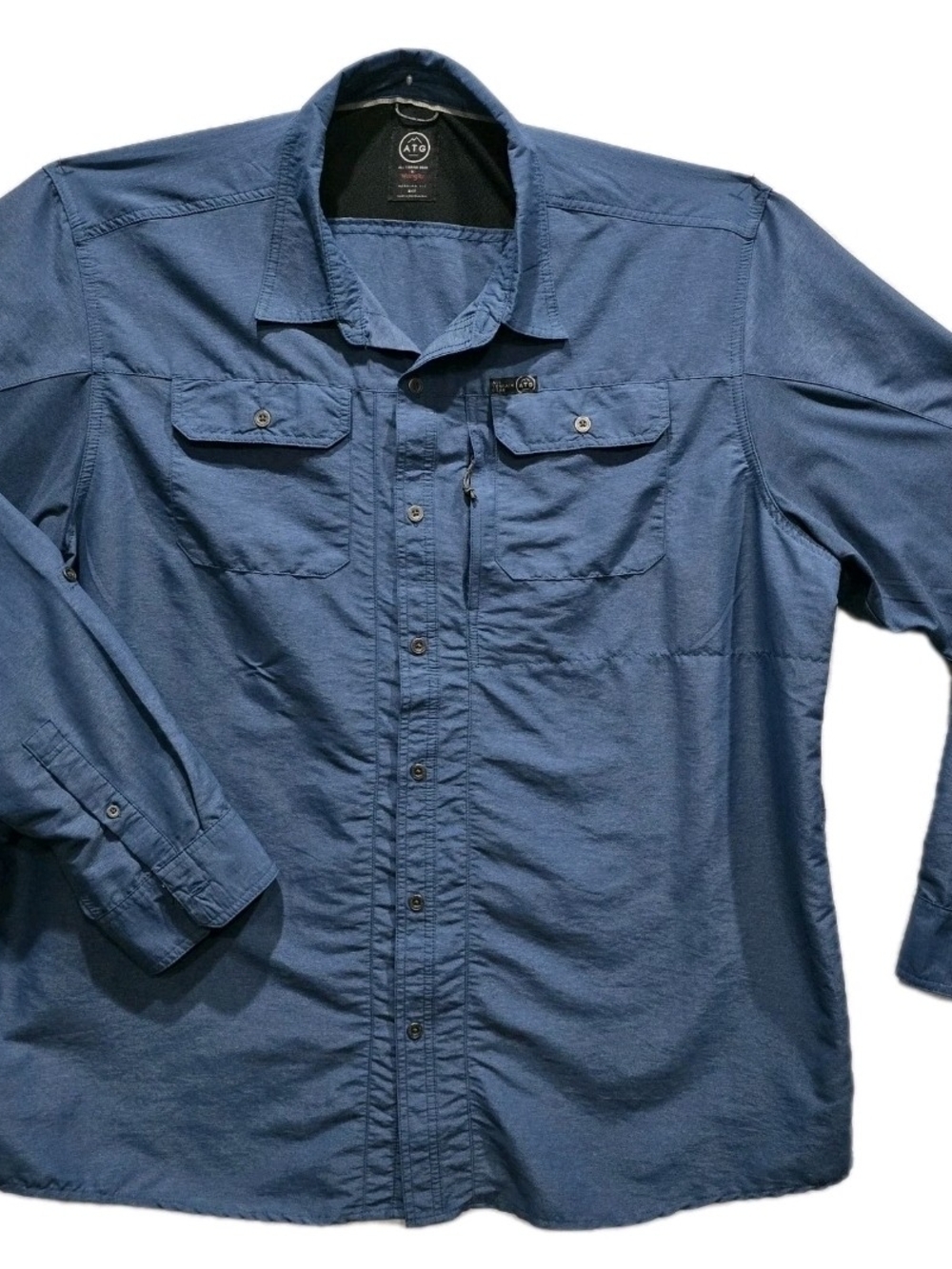 Wrangler ATG Mens 3XLT Shirt, Blue Gray, LS, Utility Pocket, Vented, Lightweight